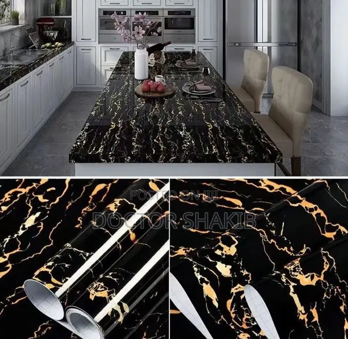 Waterproof Black Gold Marble Vinyl Wallpaper