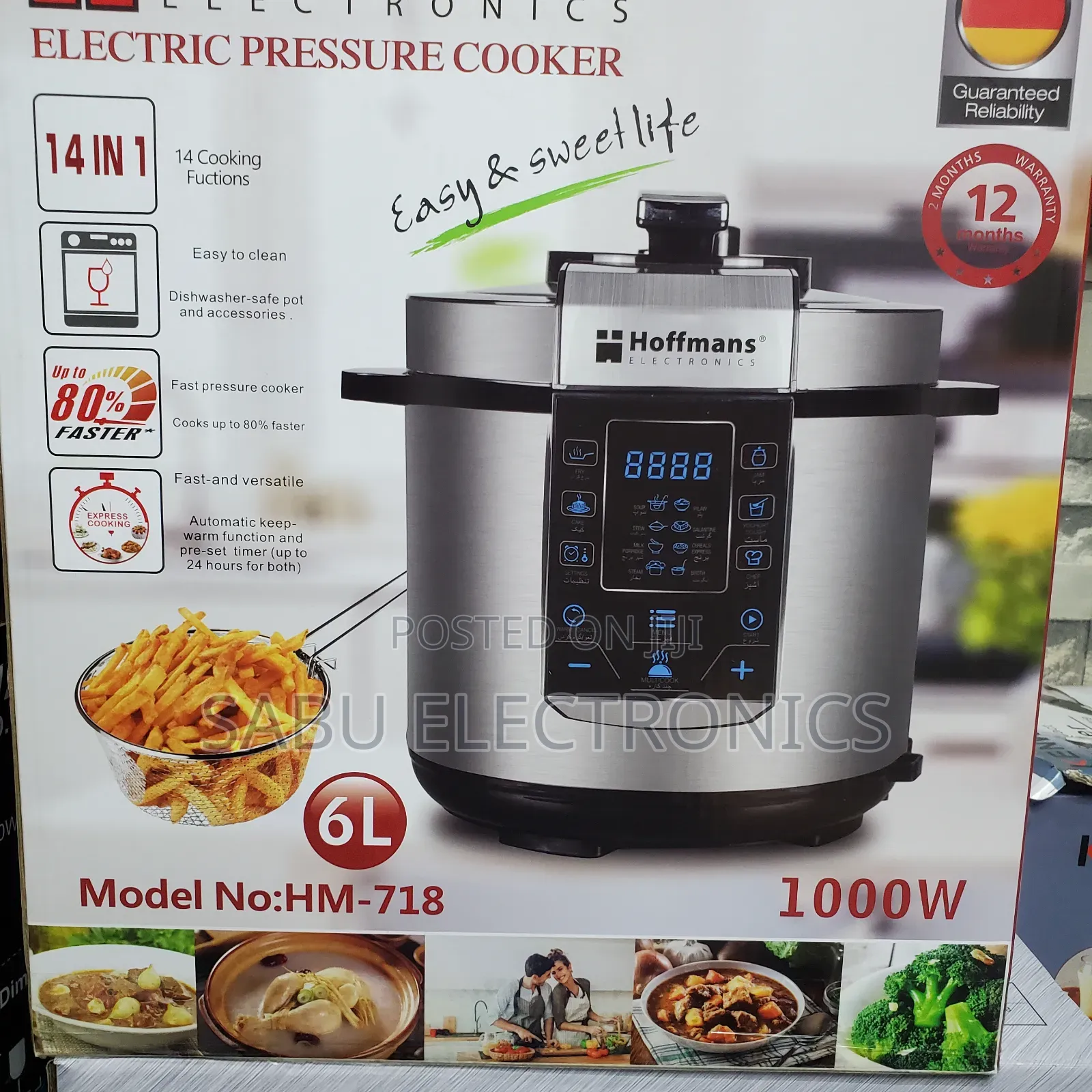 Hoffmans 6L Electric Pressure Cooker - Fast Easy Cooking!