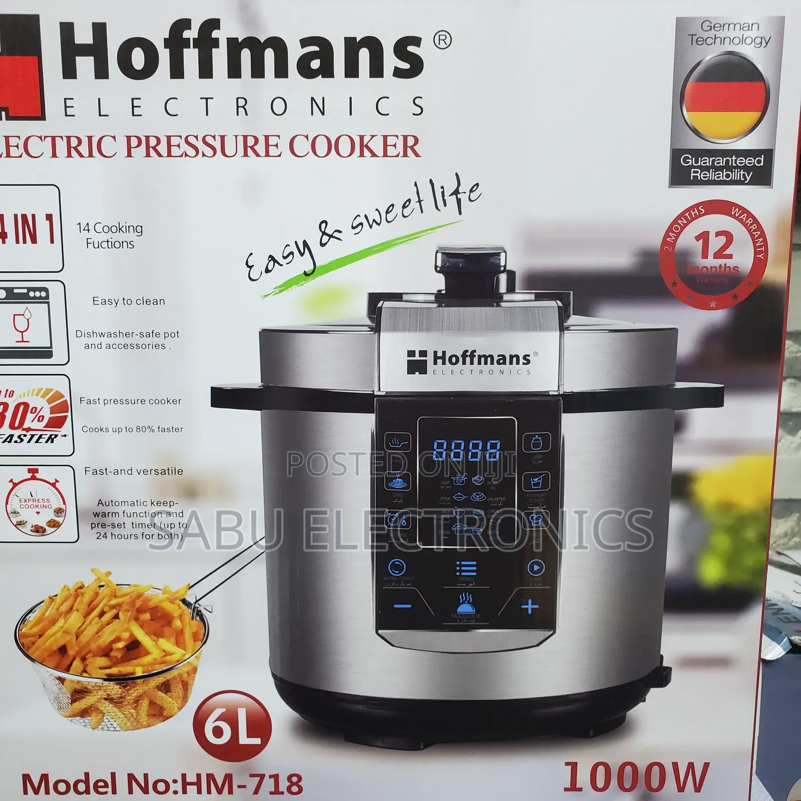 Hoffmans 6L Electric Pressure Cooker - Fast Easy Cooking!