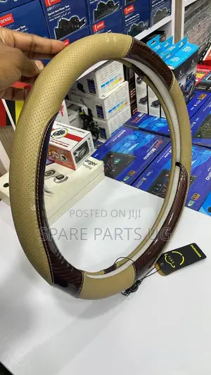 Pure Leather Cream Cabon Fiber Steering Wheel Cover