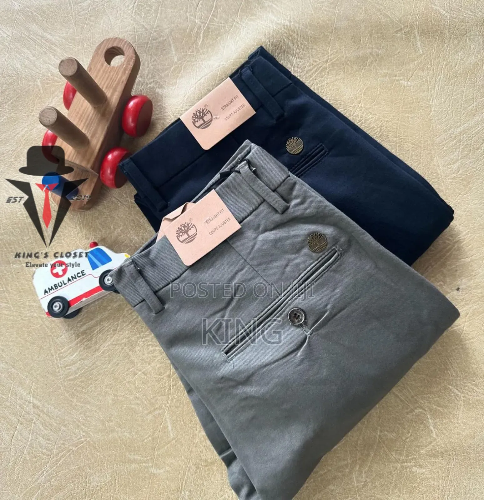Kaki Trouser Set. Grey and Navy Blue