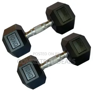 Pair of 10kg Hex Cast Iron Dumbbells