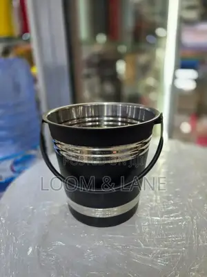 Black and Silver Stainless Ice Bucket With a Handle