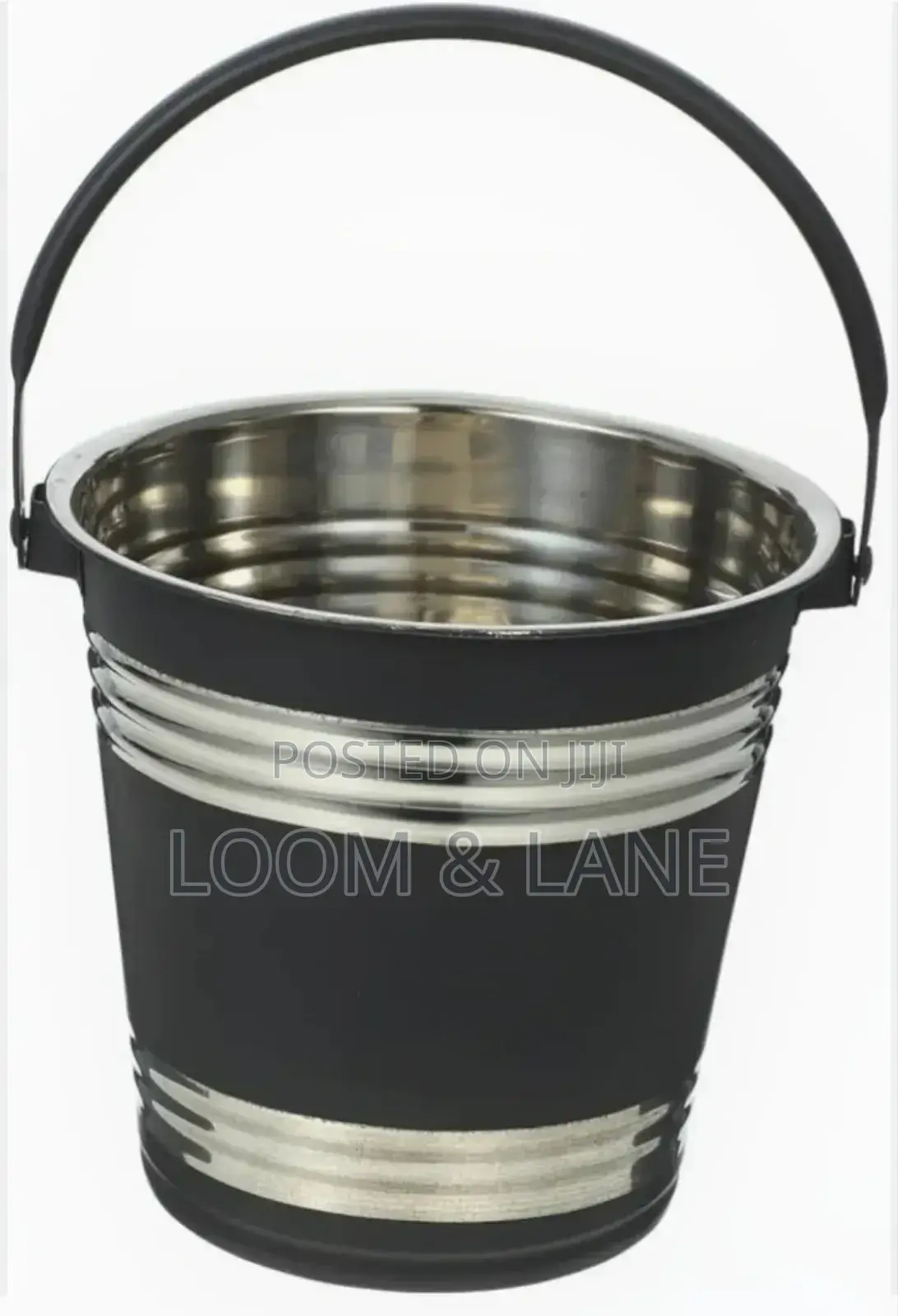 Black and Silver Stainless Ice Bucket With a Handle