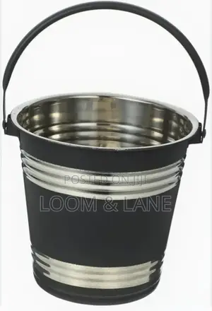 Black and Silver Stainless Ice Bucket With a Handle