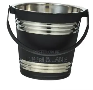 Black and Silver Stainless Ice Bucket With a Handle