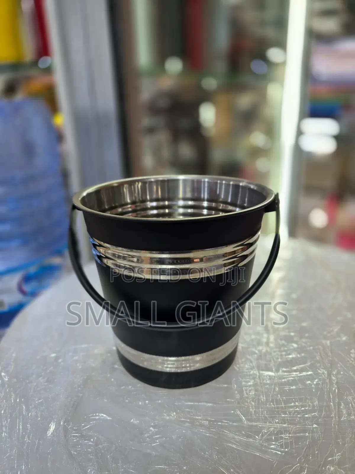 Strong Black Stainless Steel Ice Bucket