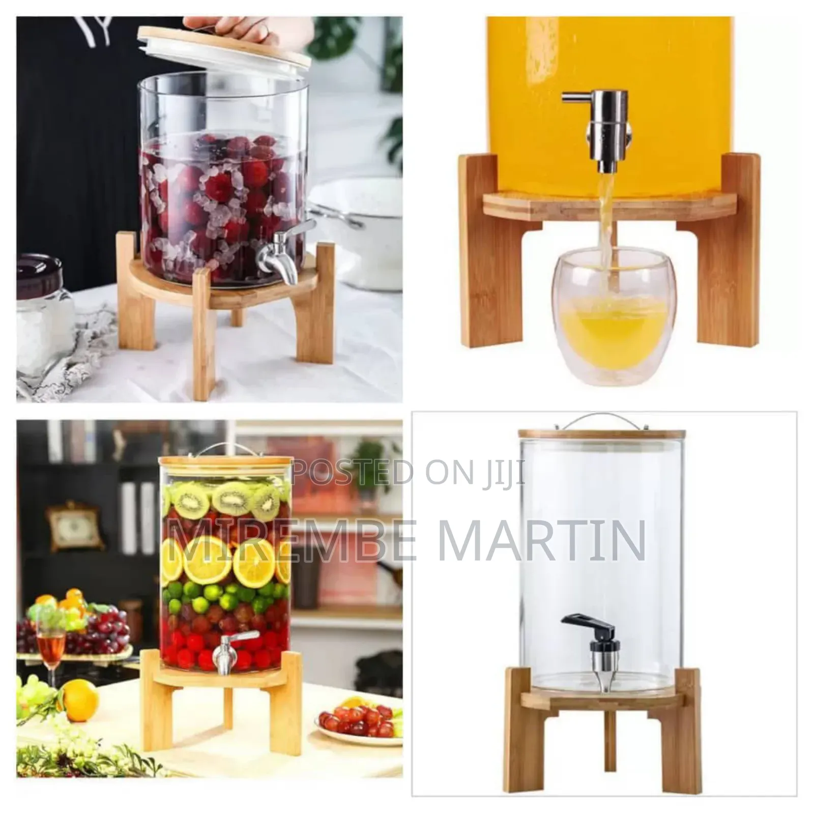 Glass Juice Dispenser With Bamboo Stand