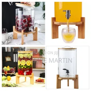 Glass Juice Dispenser With Bamboo Stand