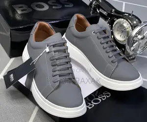 Original Mid Grey Boss Low Top Lace Up Leather Sneakers
