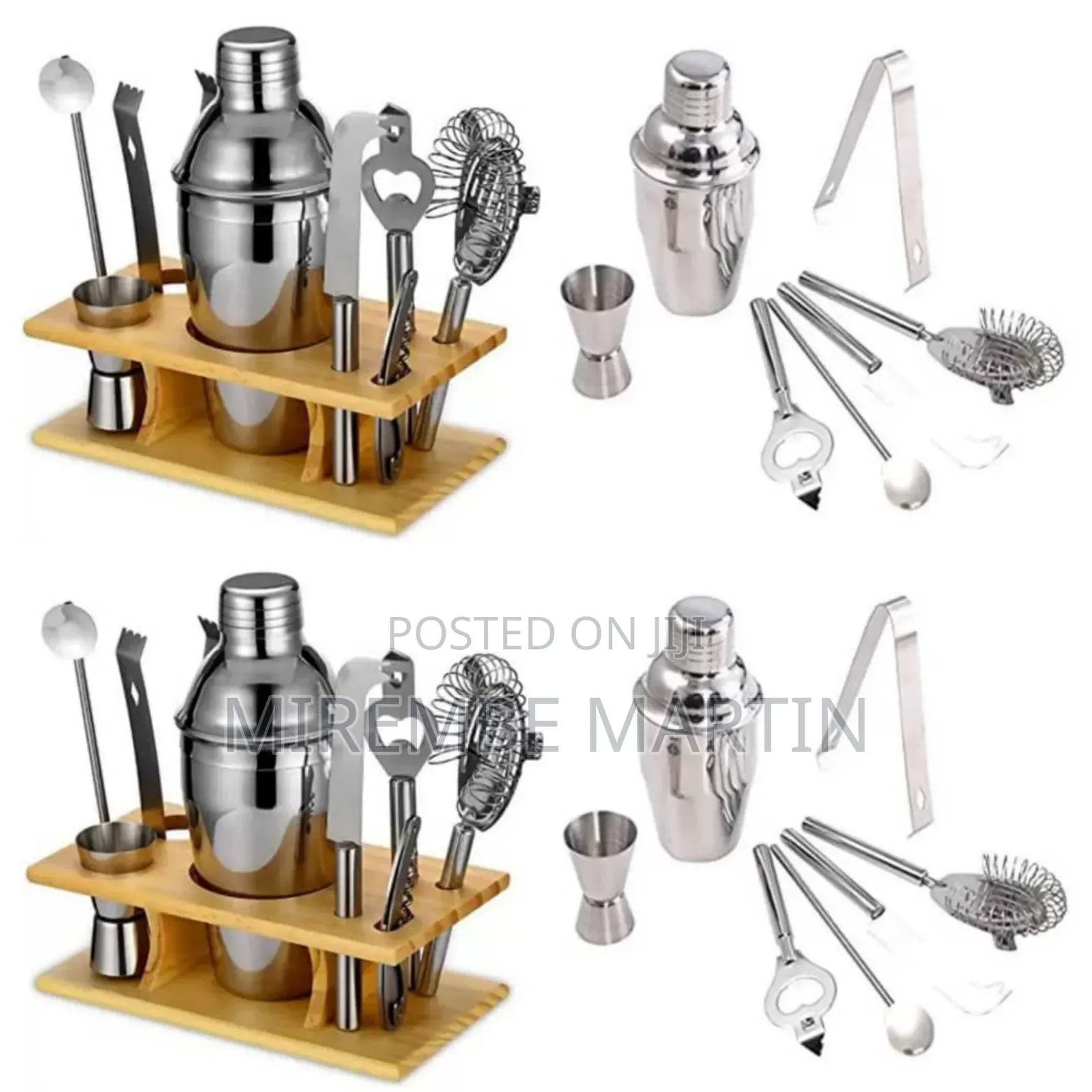 Cocktail Shaker Bottle Set With Wooden Base