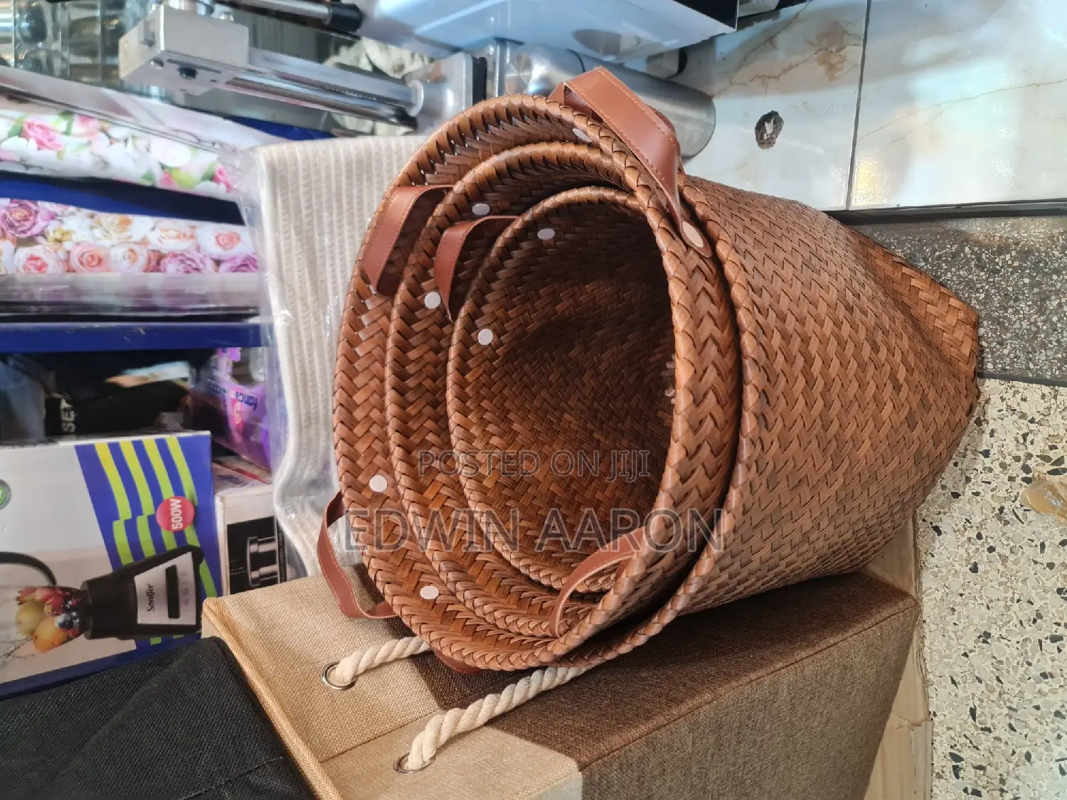 3pcs Woven Laundry Baskets/Brown