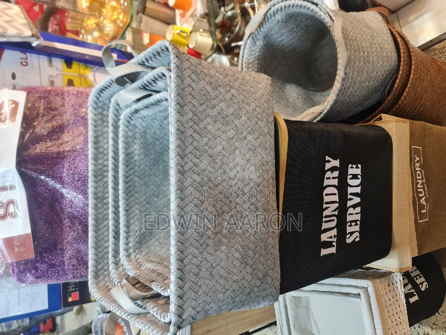 3pcs Rectangular Hand Woven Laundry Baskets /Grey