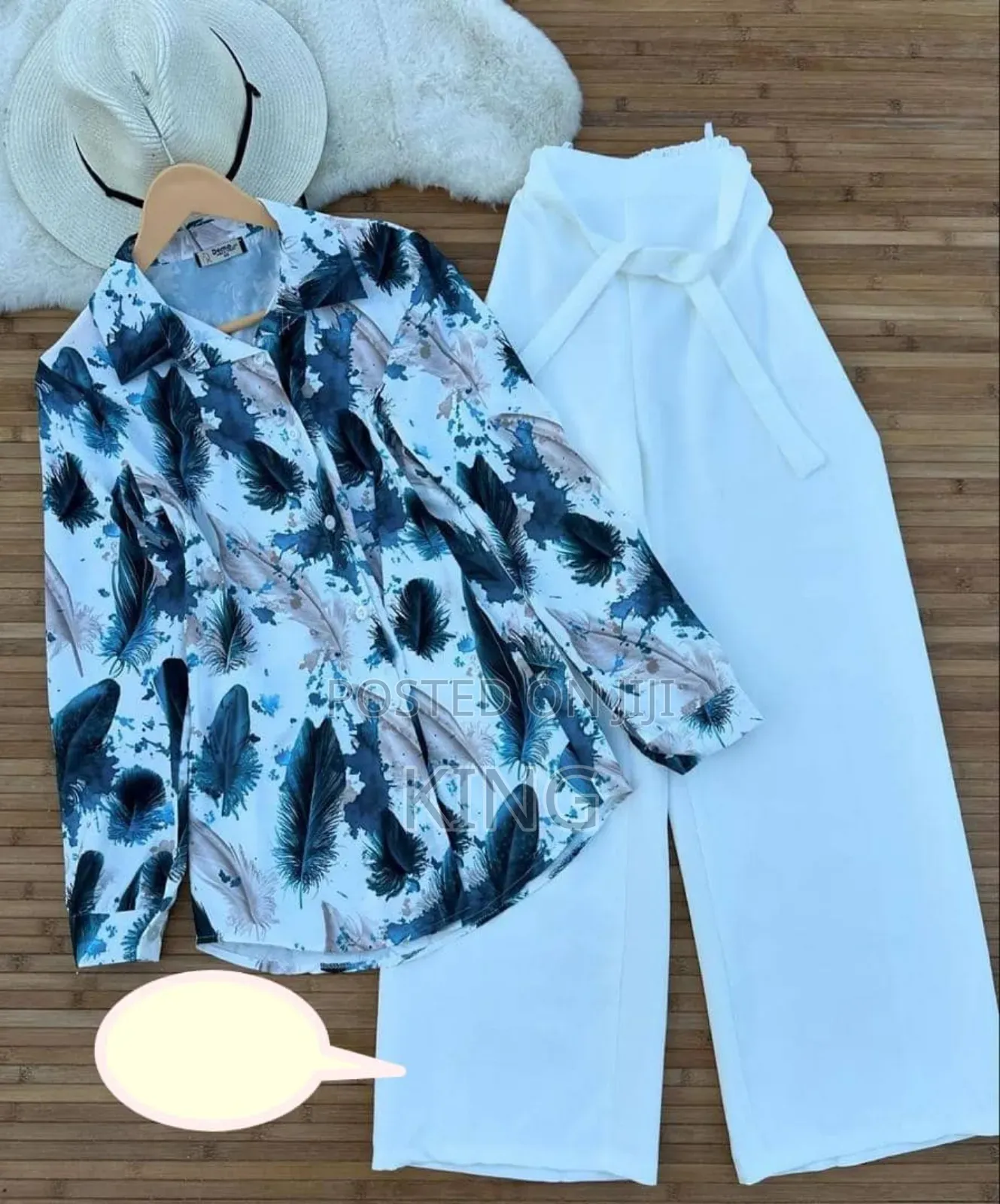 Women's Top and White Pants. Classy Outfit