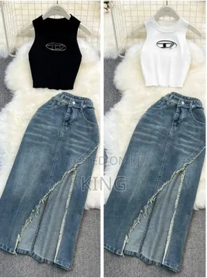 Womens Top and Designer Jean Skirt.