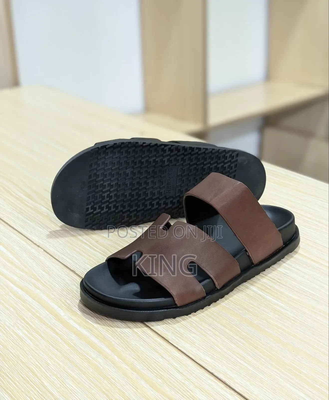 Hermes Brown Leather Chypre Sandals