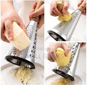Kitchen Stainless Steel Triple Sides Grater With Wood Handle