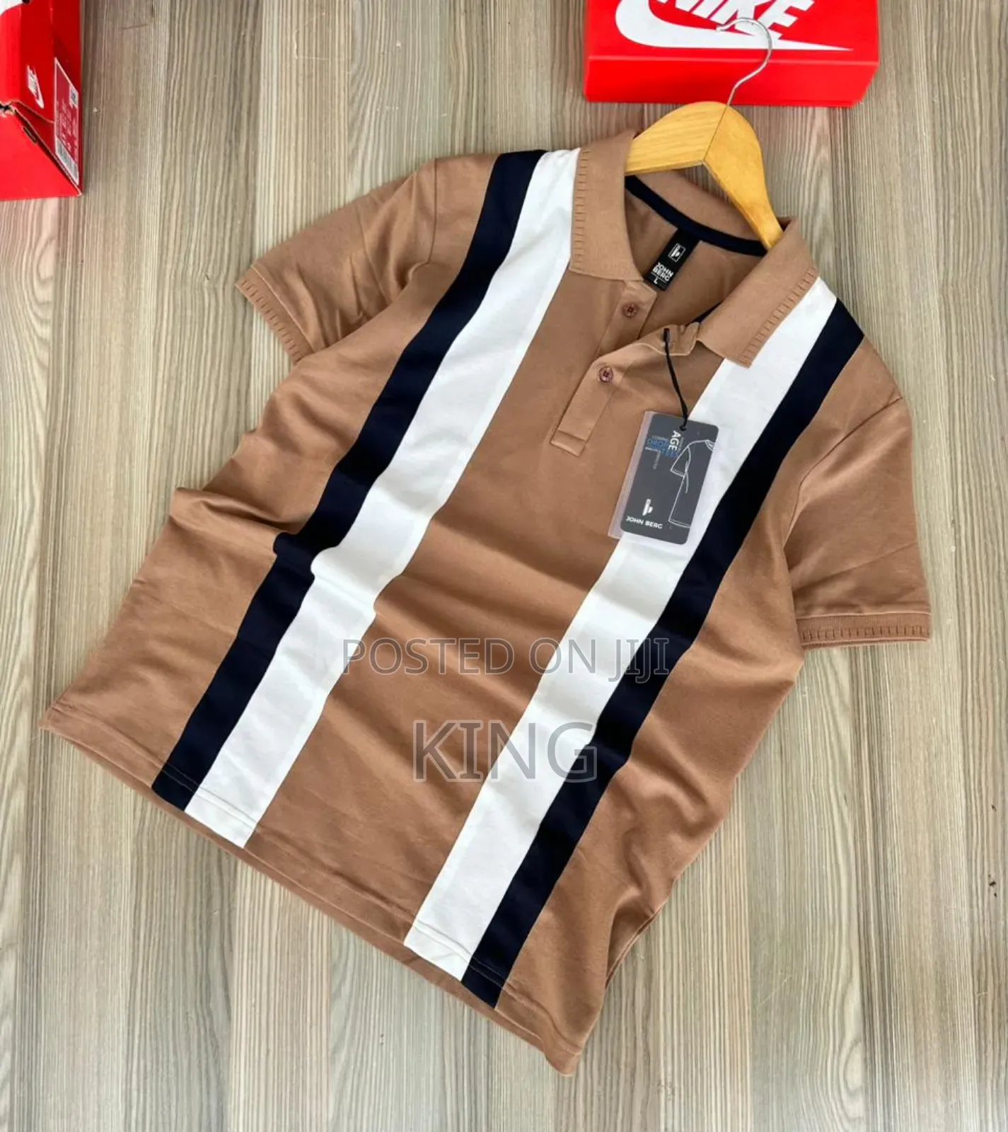Beige Collar Stripe Tshirt