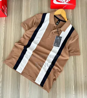 Beige Collar Stripe Tshirt