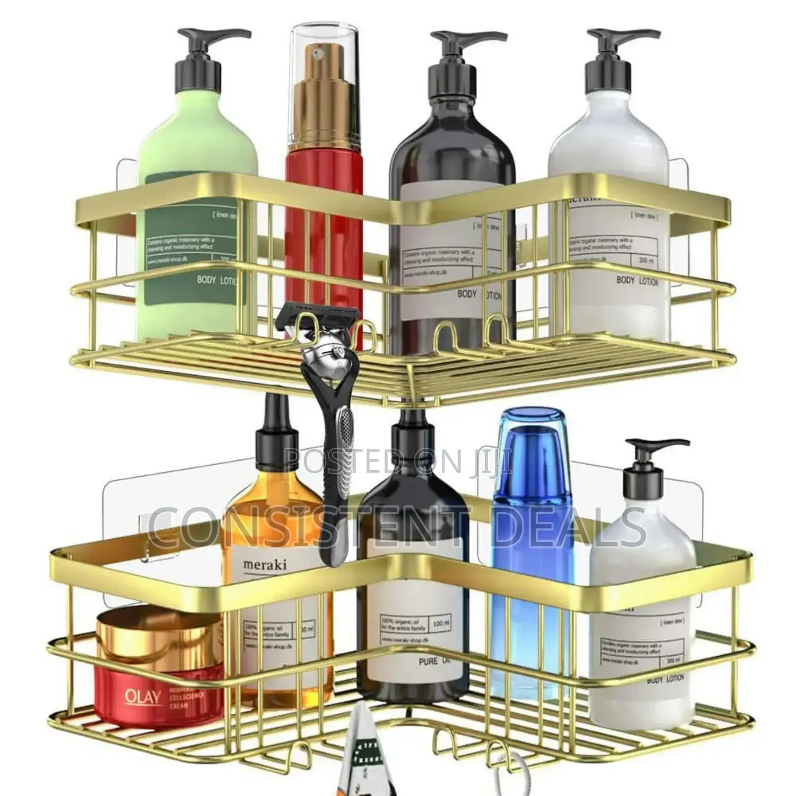 2psc Golden Bathroom Corner Shower Caddy