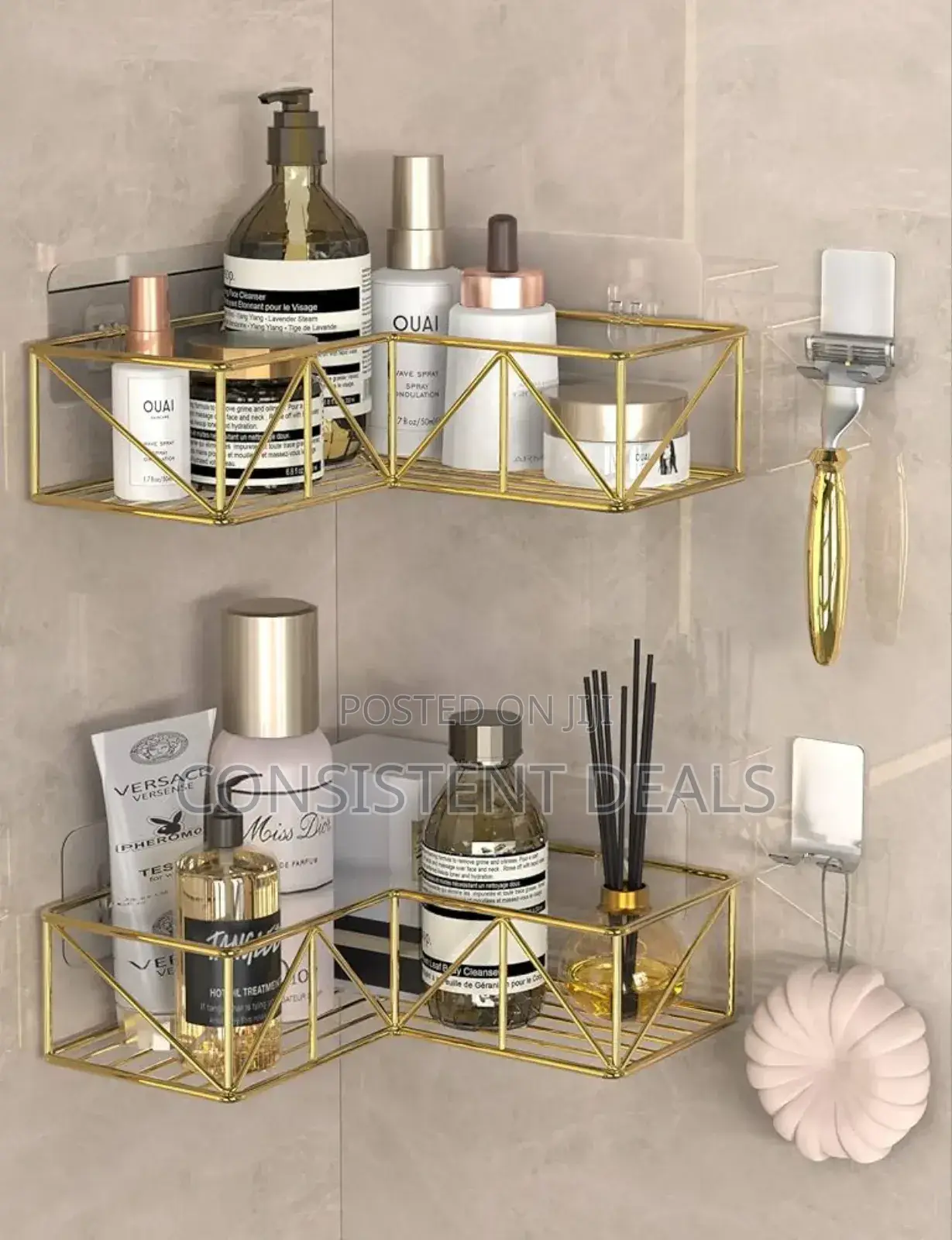 2pcs Golden Coner Shower Caddy Organized