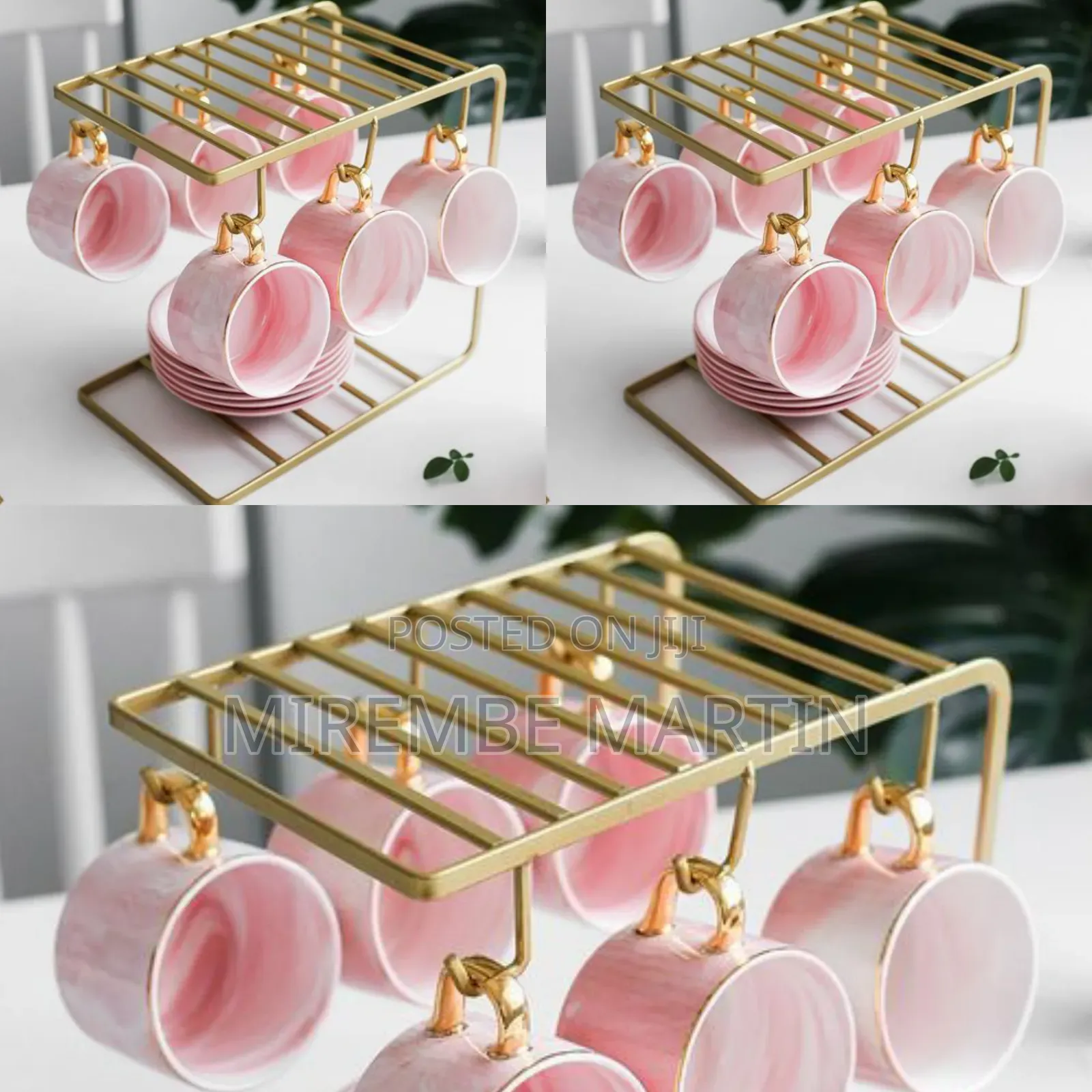 Metallic Cup Holder With Cups