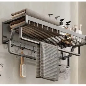 Wall Mounted Kitchen Bathroom Towel Rack Basket Shelf