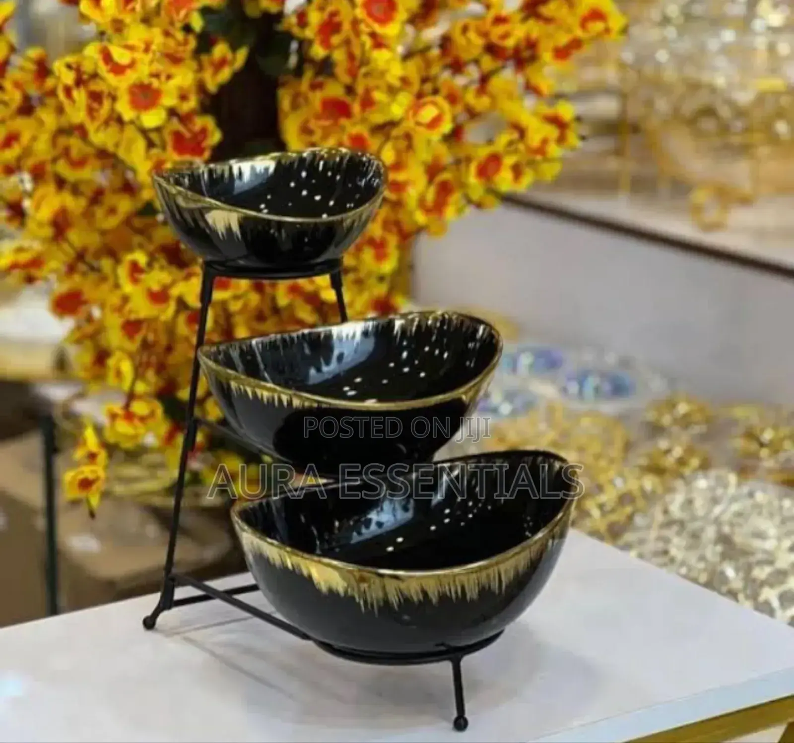 3 Tier Bowl Set With Metal Rack