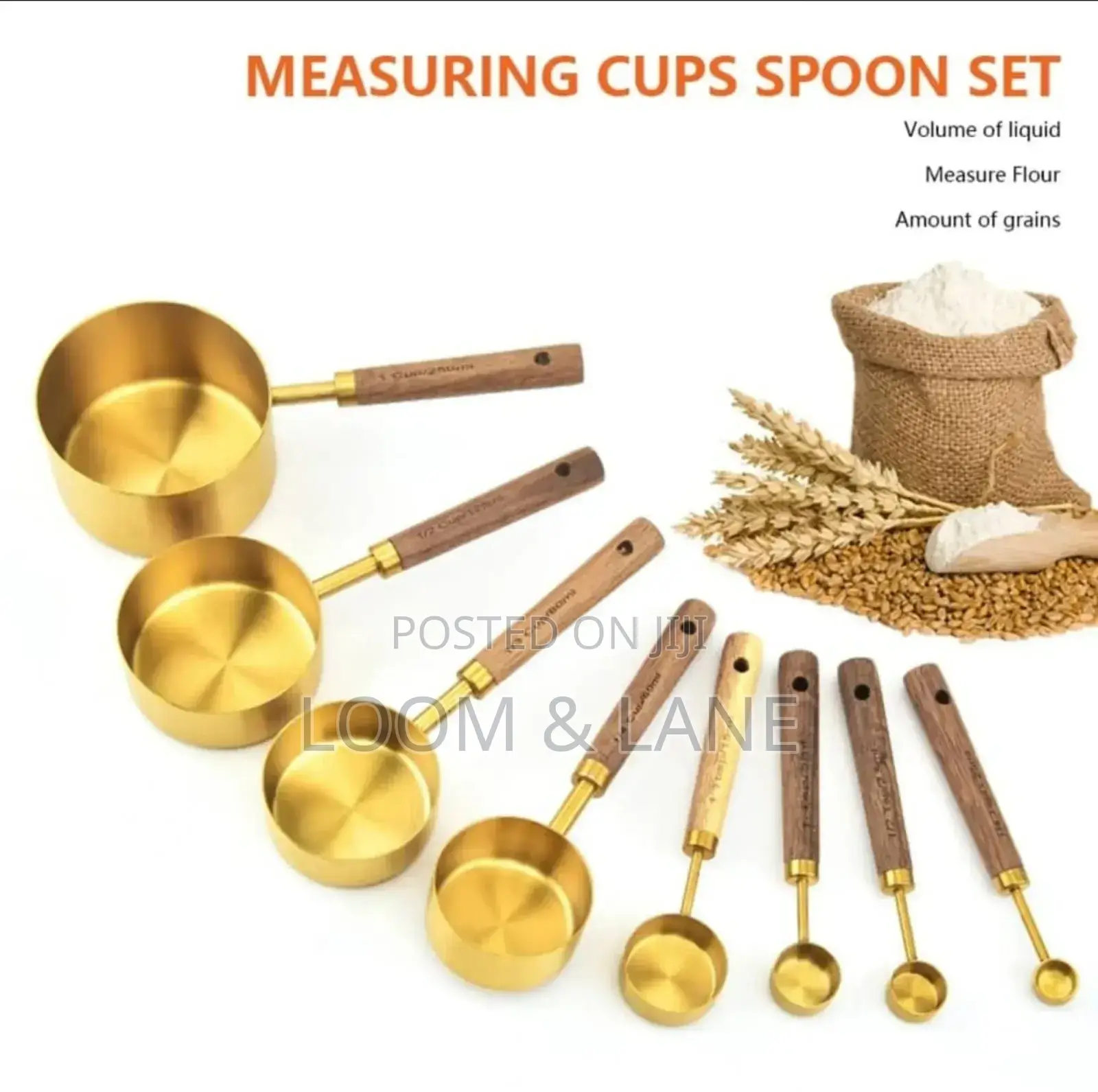 Wooden Handle Stainless Steel Measuring Cup Spoon Set