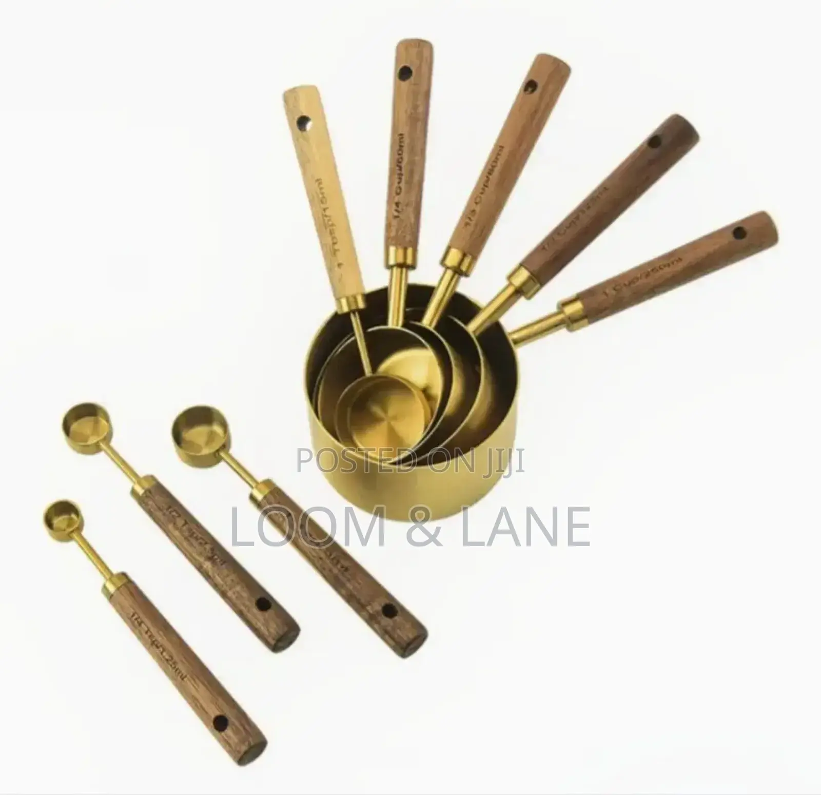 Wooden Handle Stainless Steel Measuring Cup Spoon Set