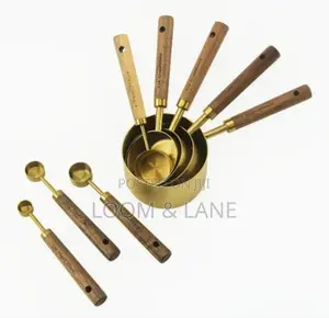 Wooden Handle Stainless Steel Measuring Cup Spoon Set