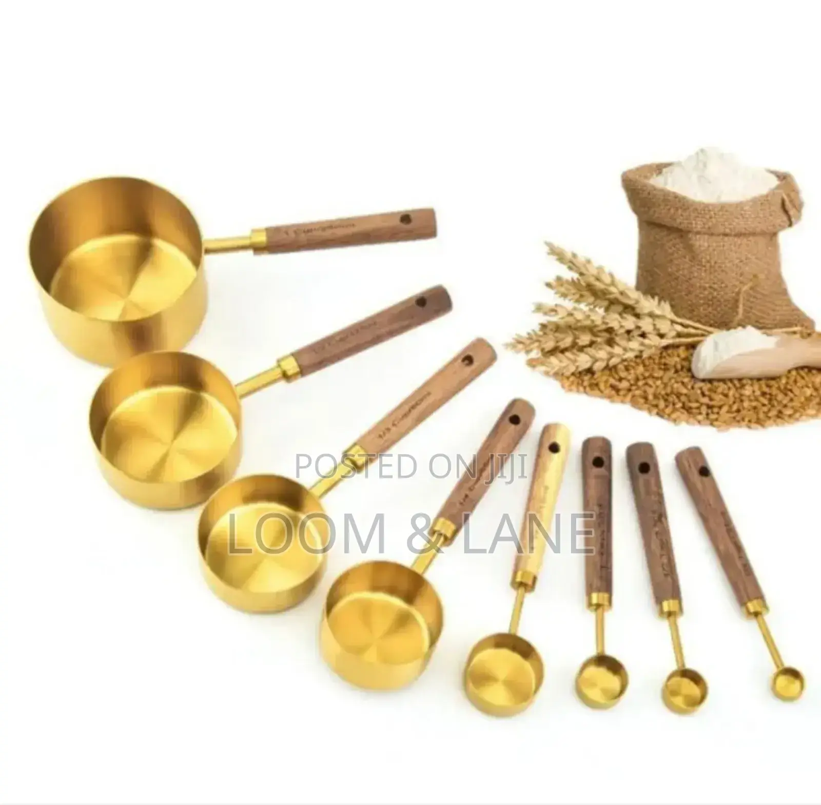 Wooden Handle Stainless Steel Measuring Cup Spoon Set