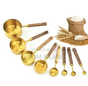 Wooden Handle Stainless Steel Measuring Cup Spoon Set