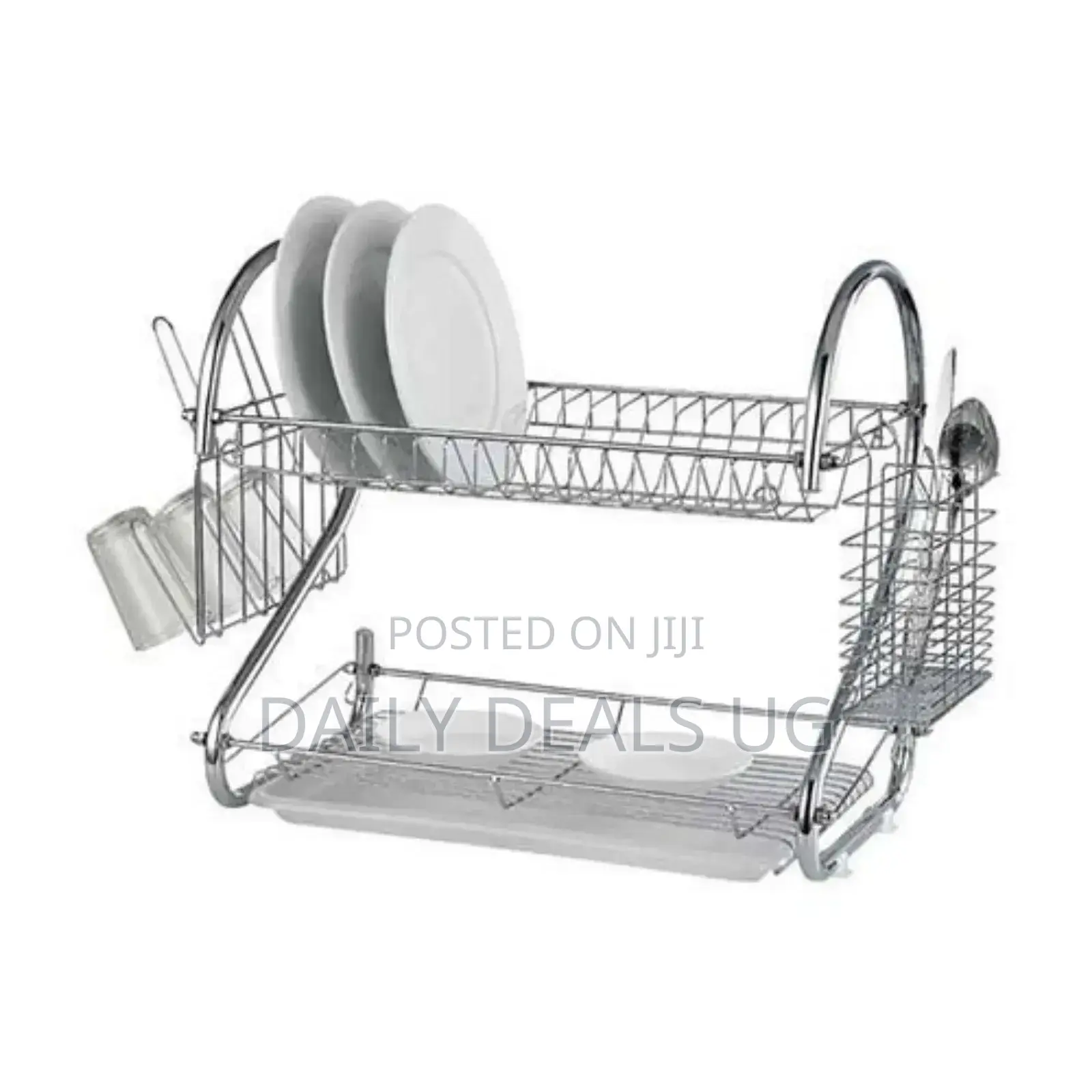 2 Tier Steel Plate Dish Drying Draining Rack , Silver.