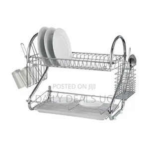 2 Tier Steel Plate Dish Drying Draining Rack , Silver.