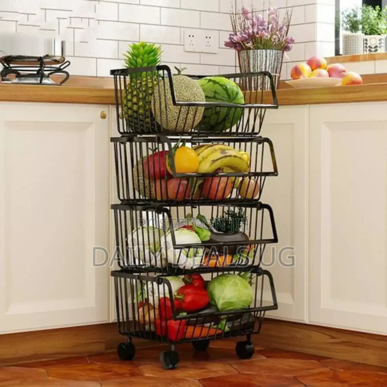 Metallic Pantry Storage Bin Rack Organizer Trolley.