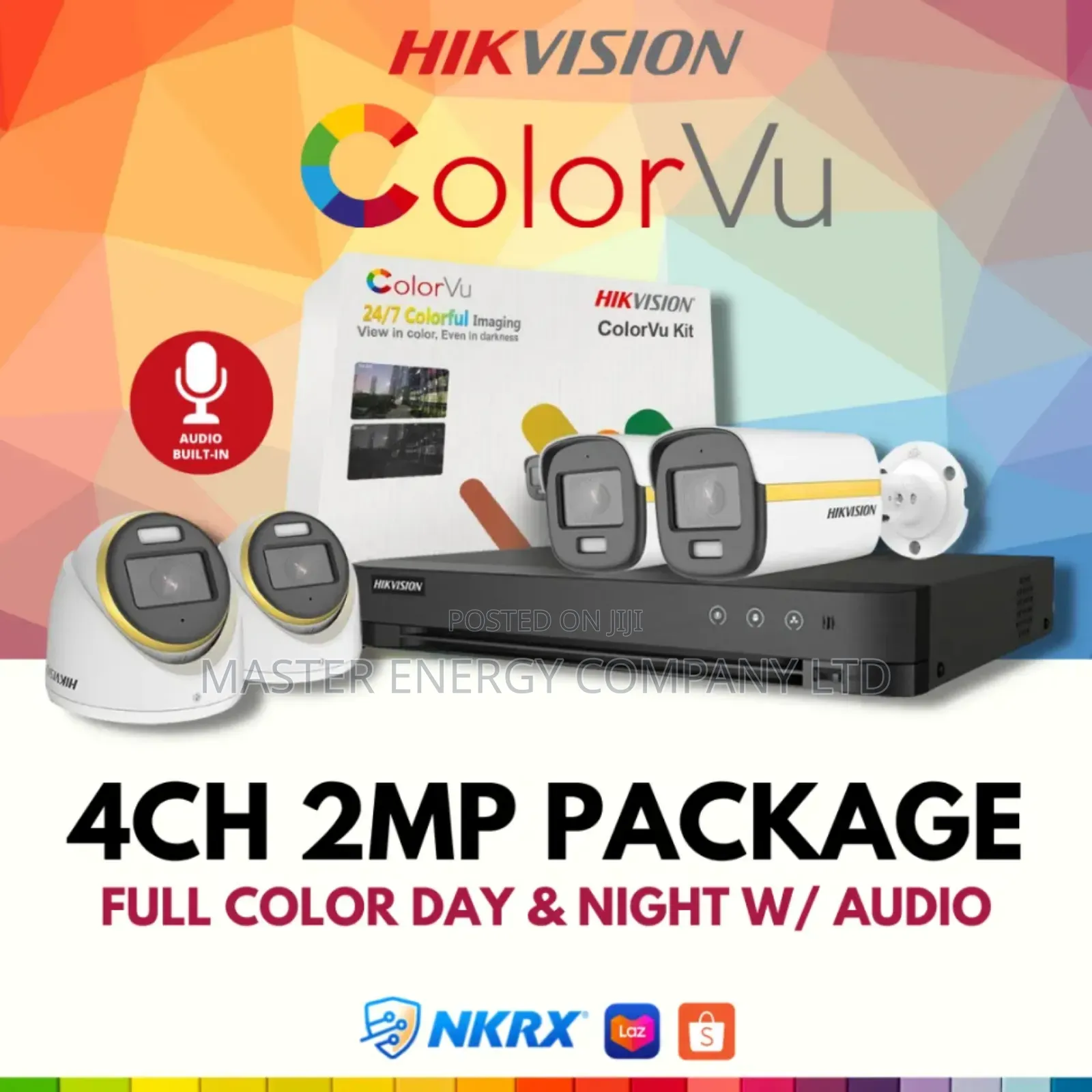4 Cameras System Full Kit 2mp Colorvu 24/7 Color
