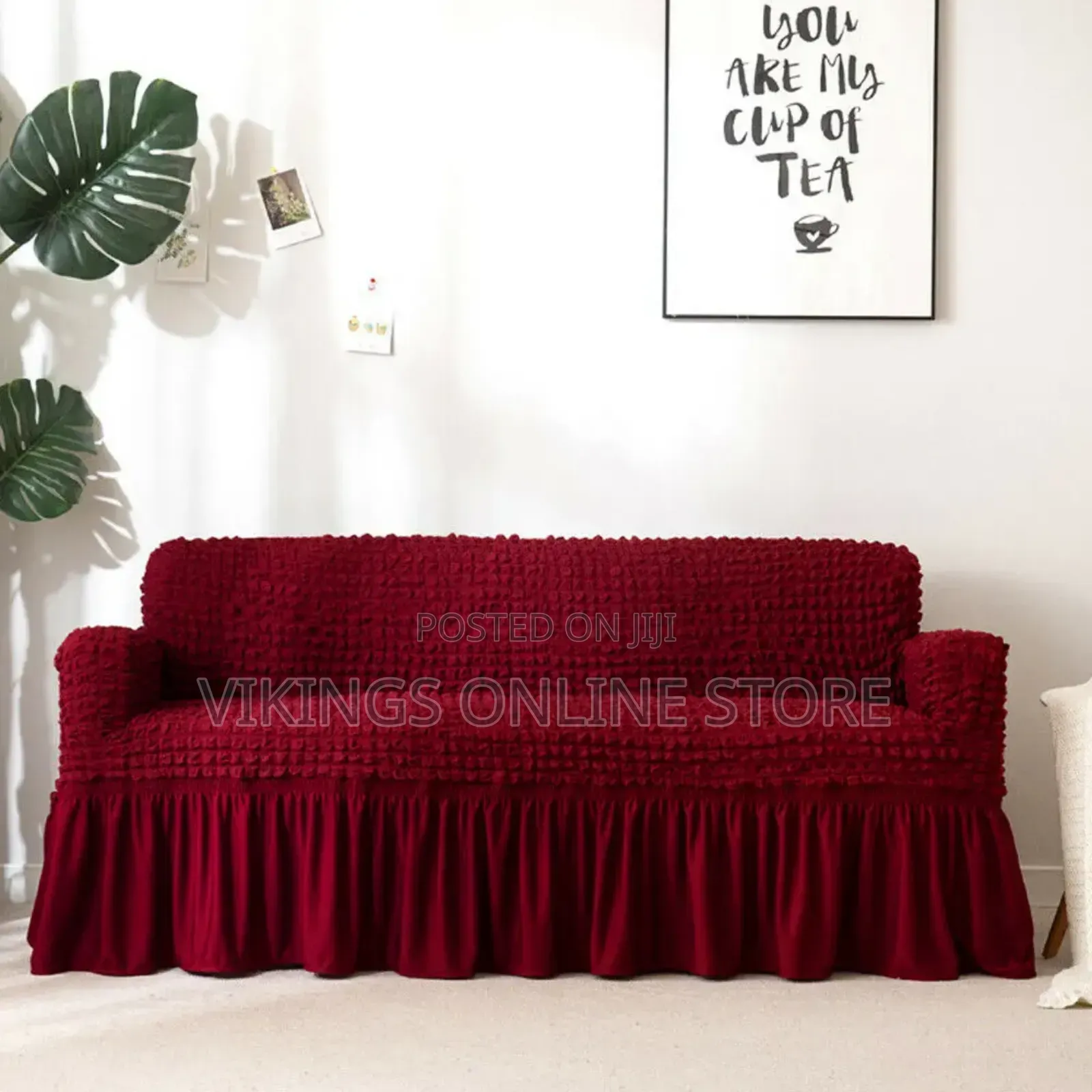 Maroon Bubble Lattice Sofa Covers With Skirt