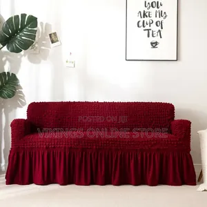 Maroon Bubble Lattice Sofa Covers With Skirt