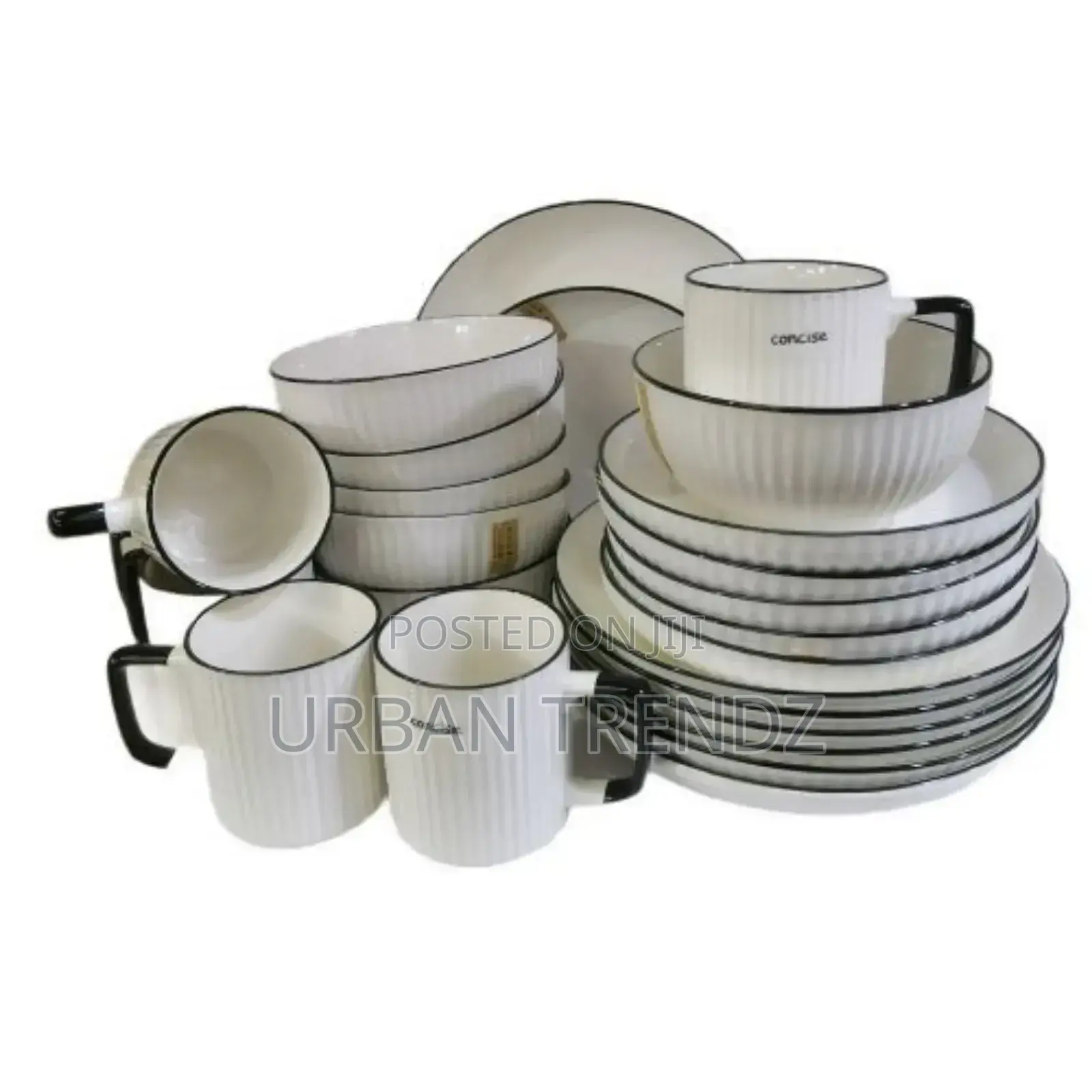 24pcs of Black Line Design Plates Bowls Cups Dinner Set -