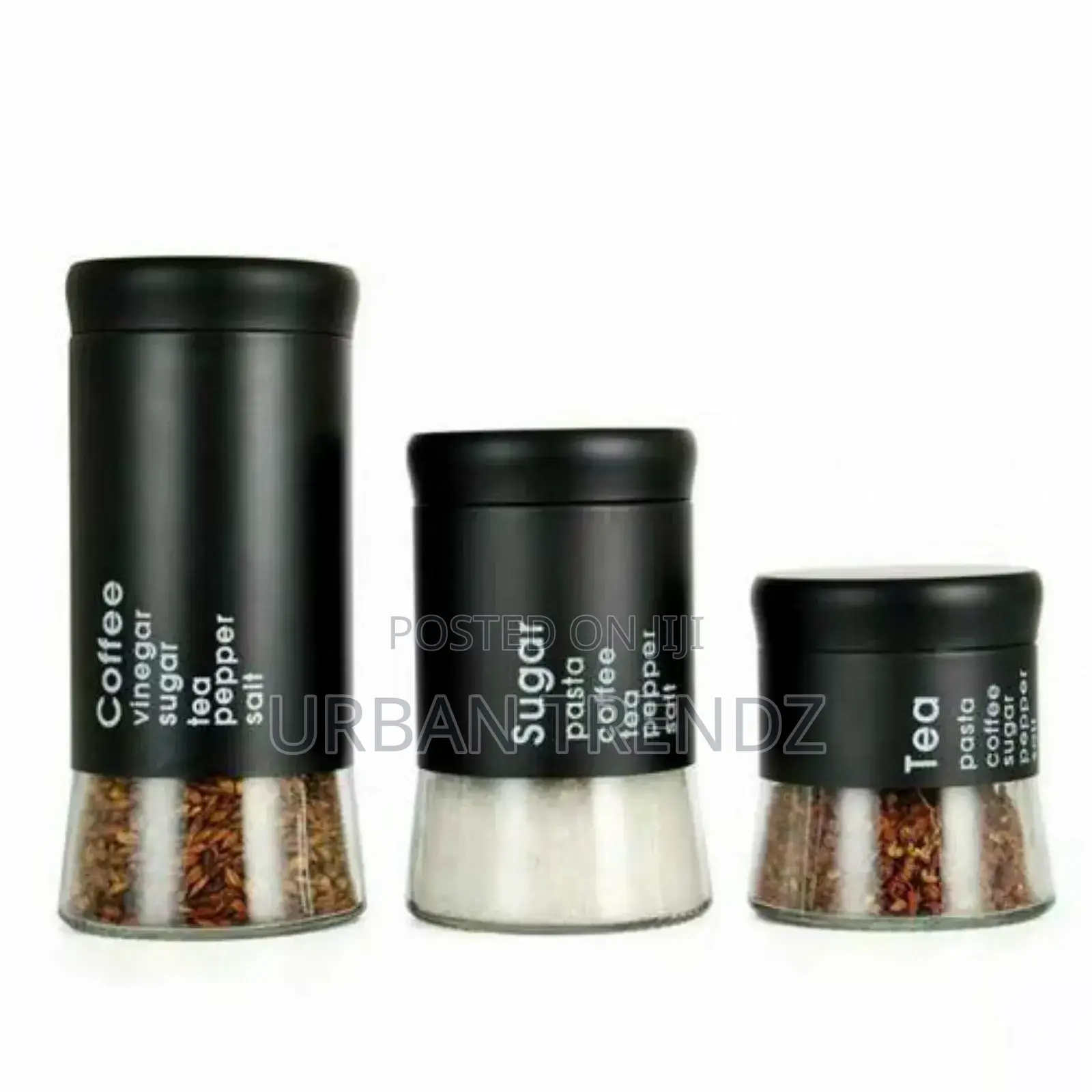3 Piece Sugar Bowl Food Storage Tin Jar Canister Set -