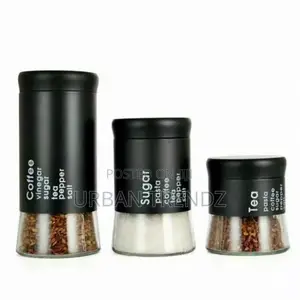 3 Piece Sugar Bowl Food Storage Tin Jar Canister Set -