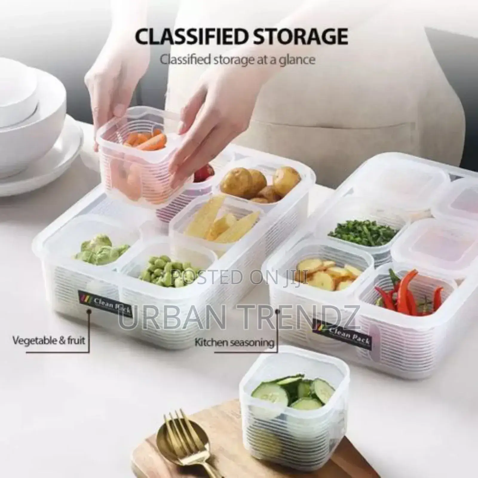 Food Storage Containr With 6 Removable Tin Fridge Organizer