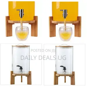 Glass Juice Dispenser With Bamboo Stand