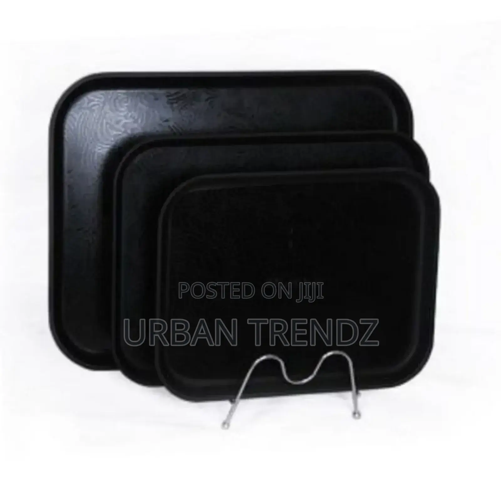 3 Piece Non Slide Rubber Serving Trays-Black
