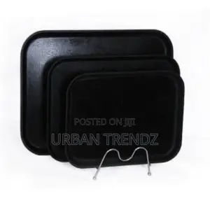 3 Piece Non Slide Rubber Serving Trays-Black