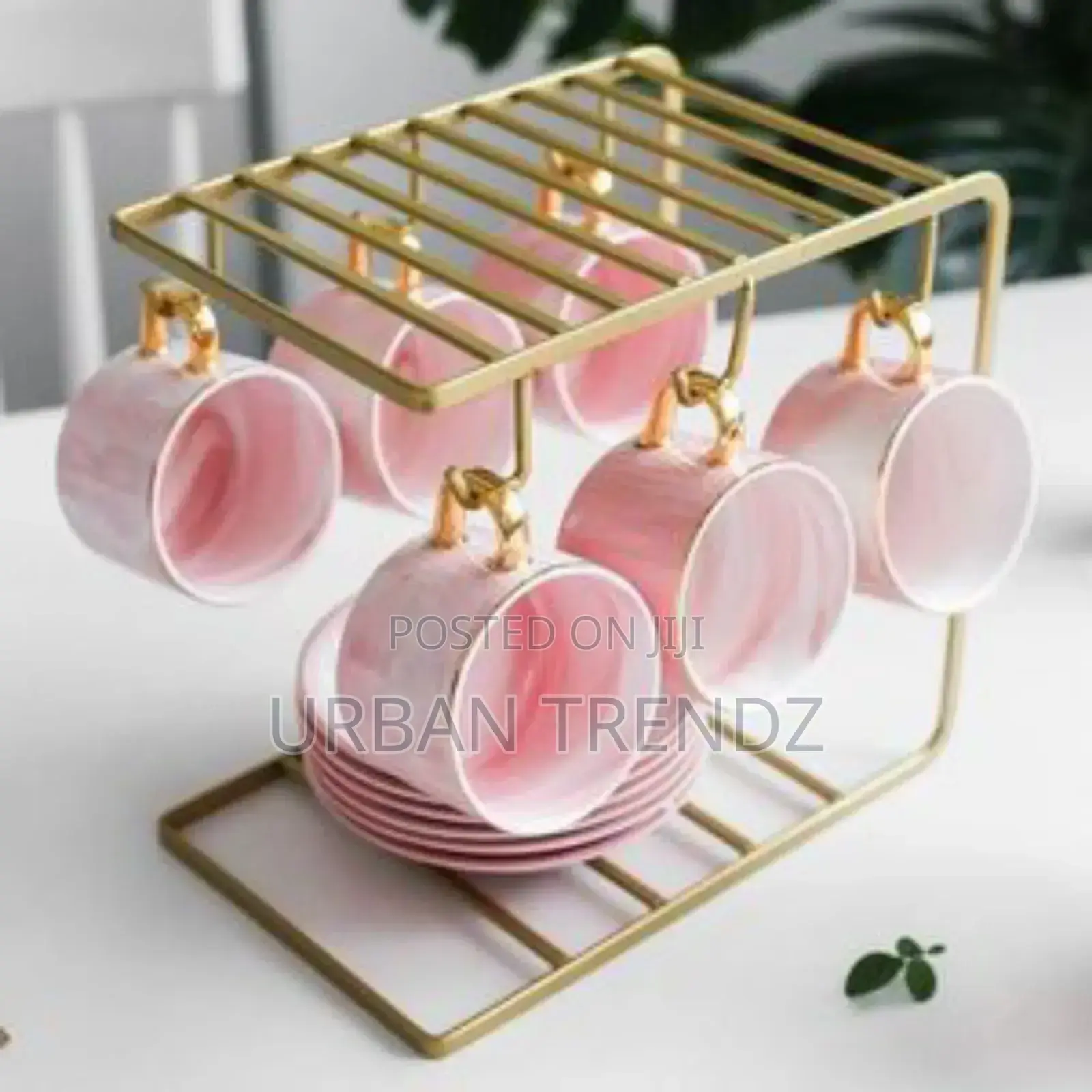 6 Tea Coffee Cups and Saucers Stand Rack Organizer Gift Set