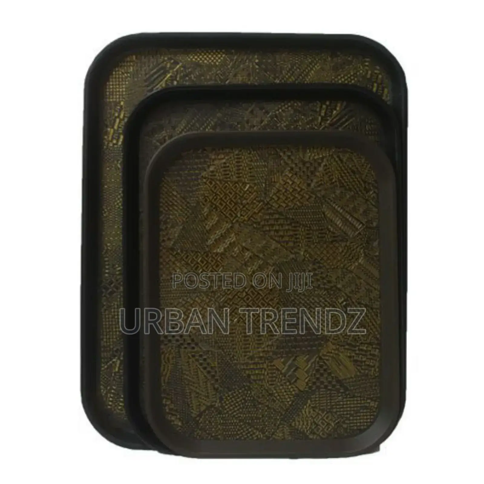 3 Piece Non Slide Rubber Serving Trays-Black.