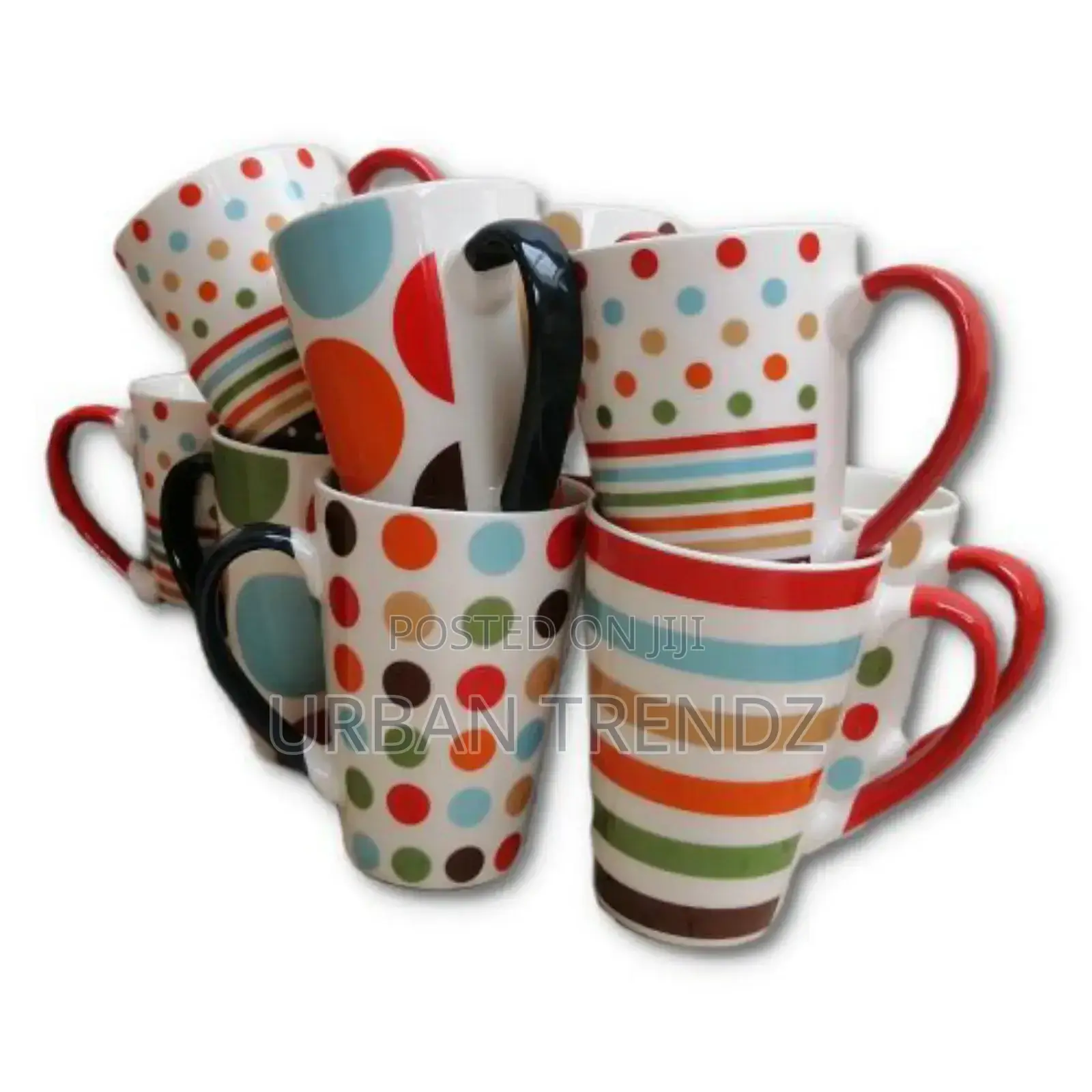 6 Pieces of Printed Coffee Tea Cups Mugs- Multicolours
