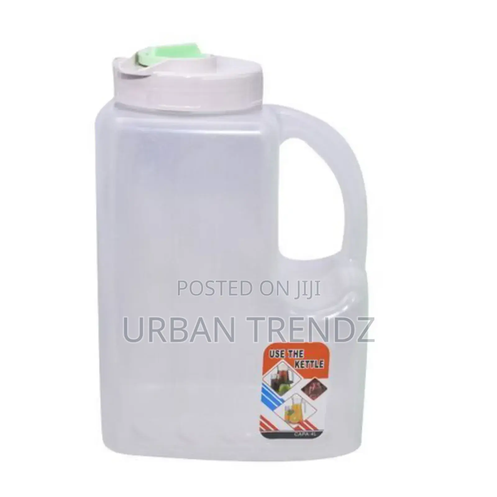 Plastic Water Fridge Bottle With 4 Glasses, 4L - Green